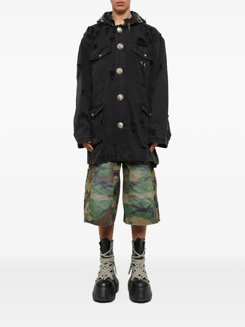 THUG CLUB distressed Hothead M-65 jacket Zwart
