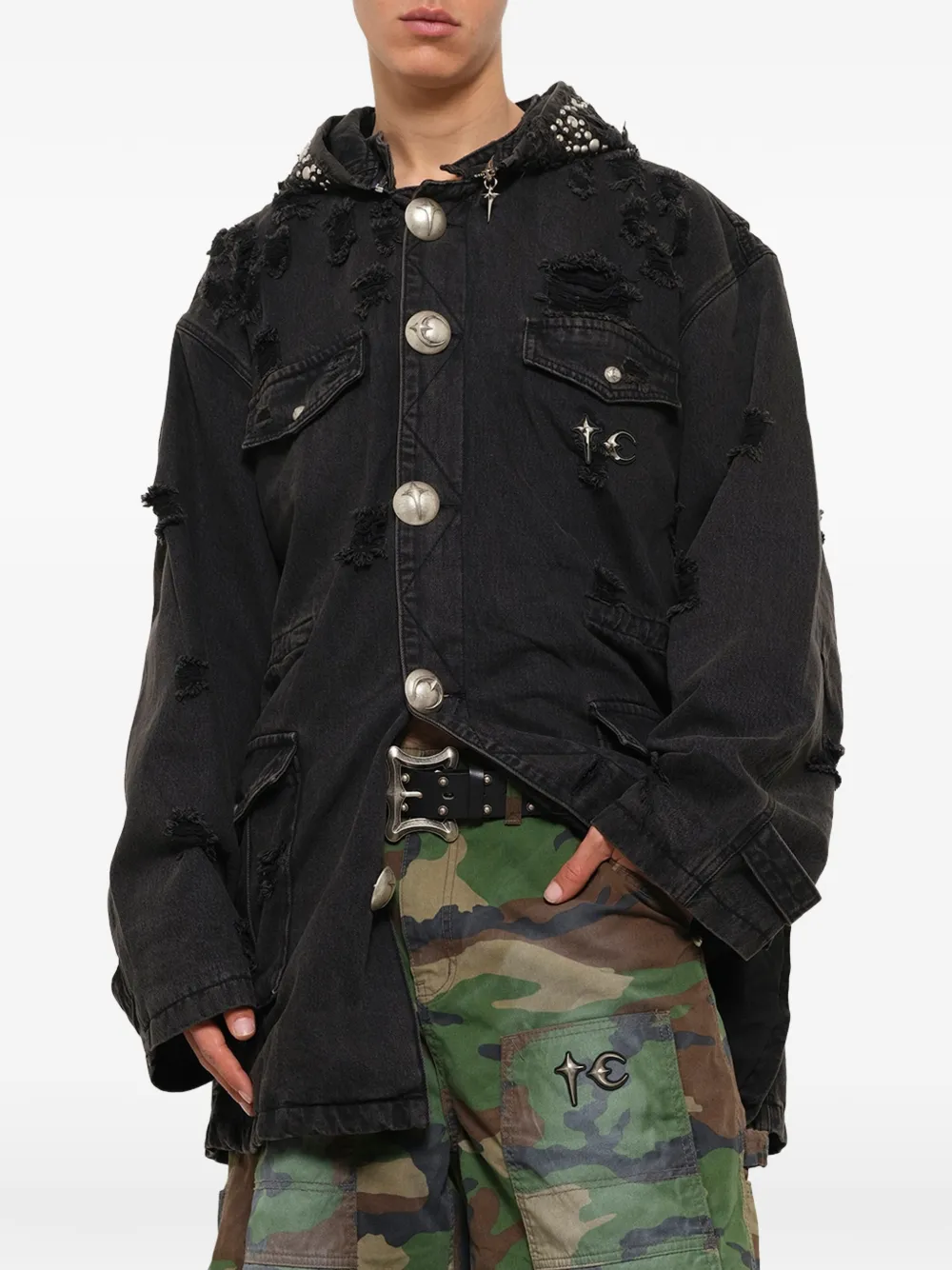THUG CLUB distressed Hothead M-65 jacket Zwart
