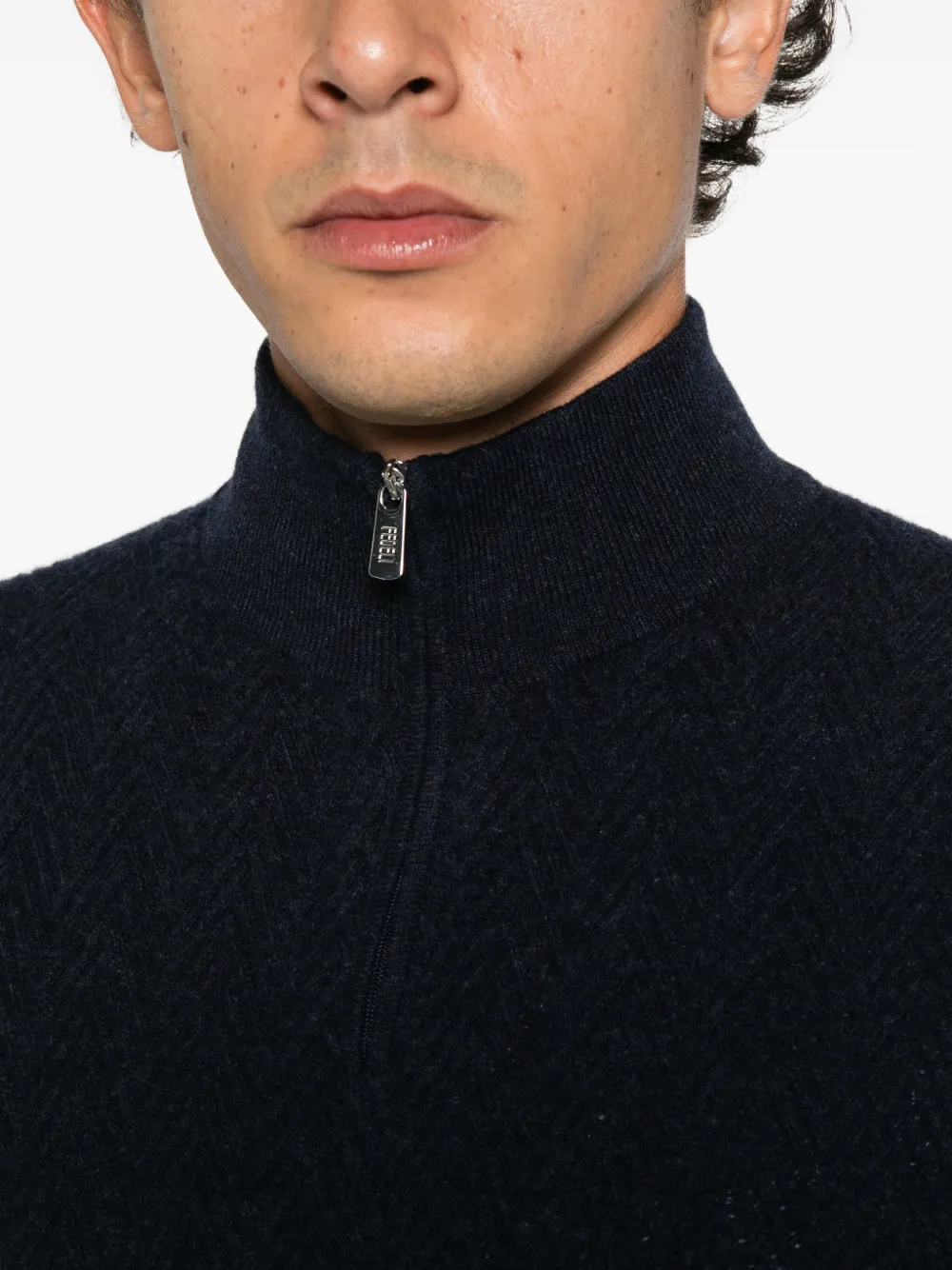 Fedeli chevron-knit quarter-zip sweater Blauw