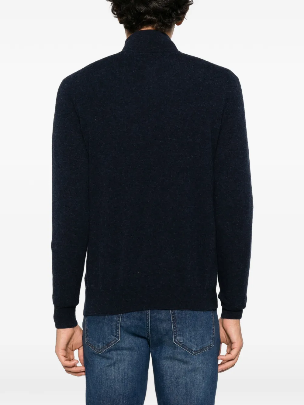 Fedeli chevron-knit quarter-zip sweater Blauw