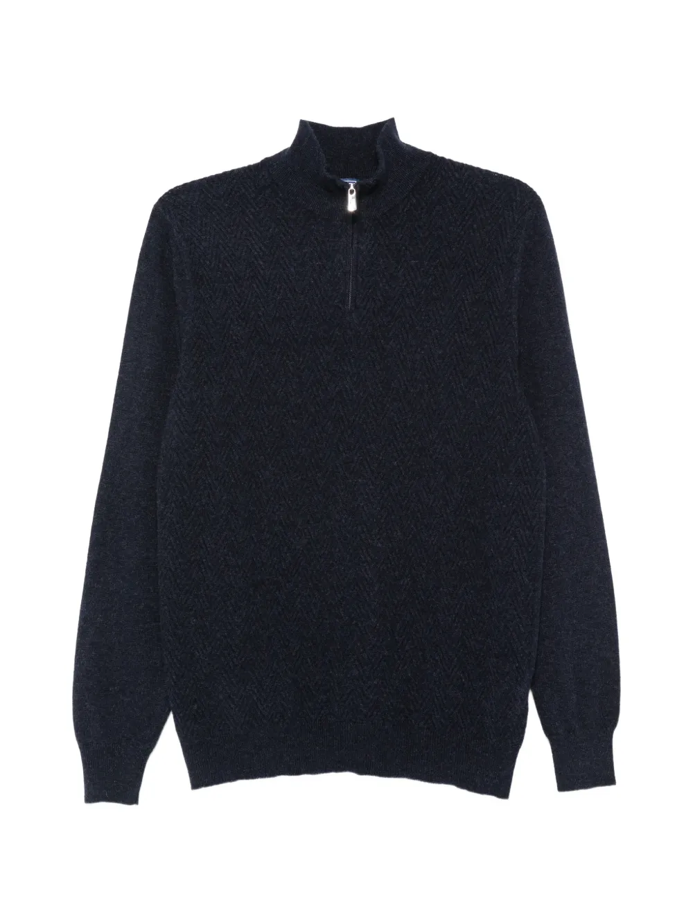Fedeli chevron-knit quarter-zip sweater - Blue