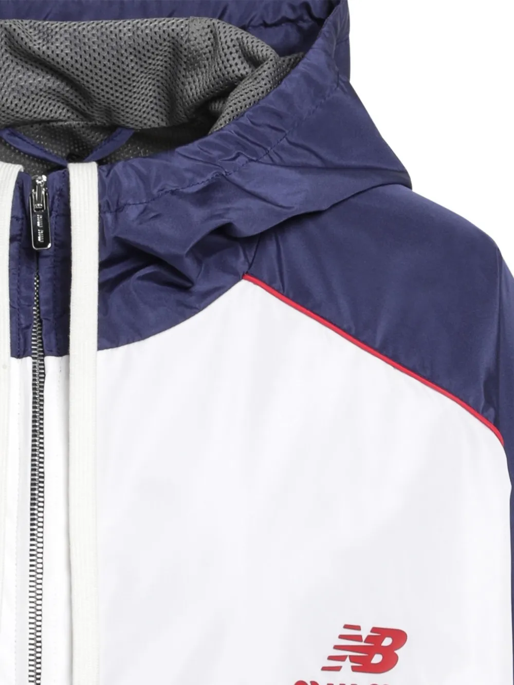 Miu x New Balance logo-print hooded jacket Blauw