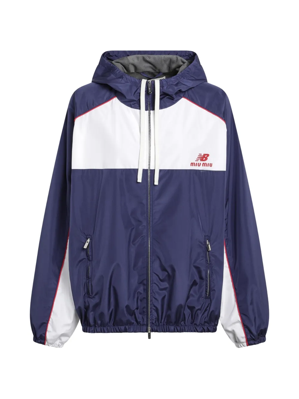 Miu x New Balance logo-print hooded jacket Blauw