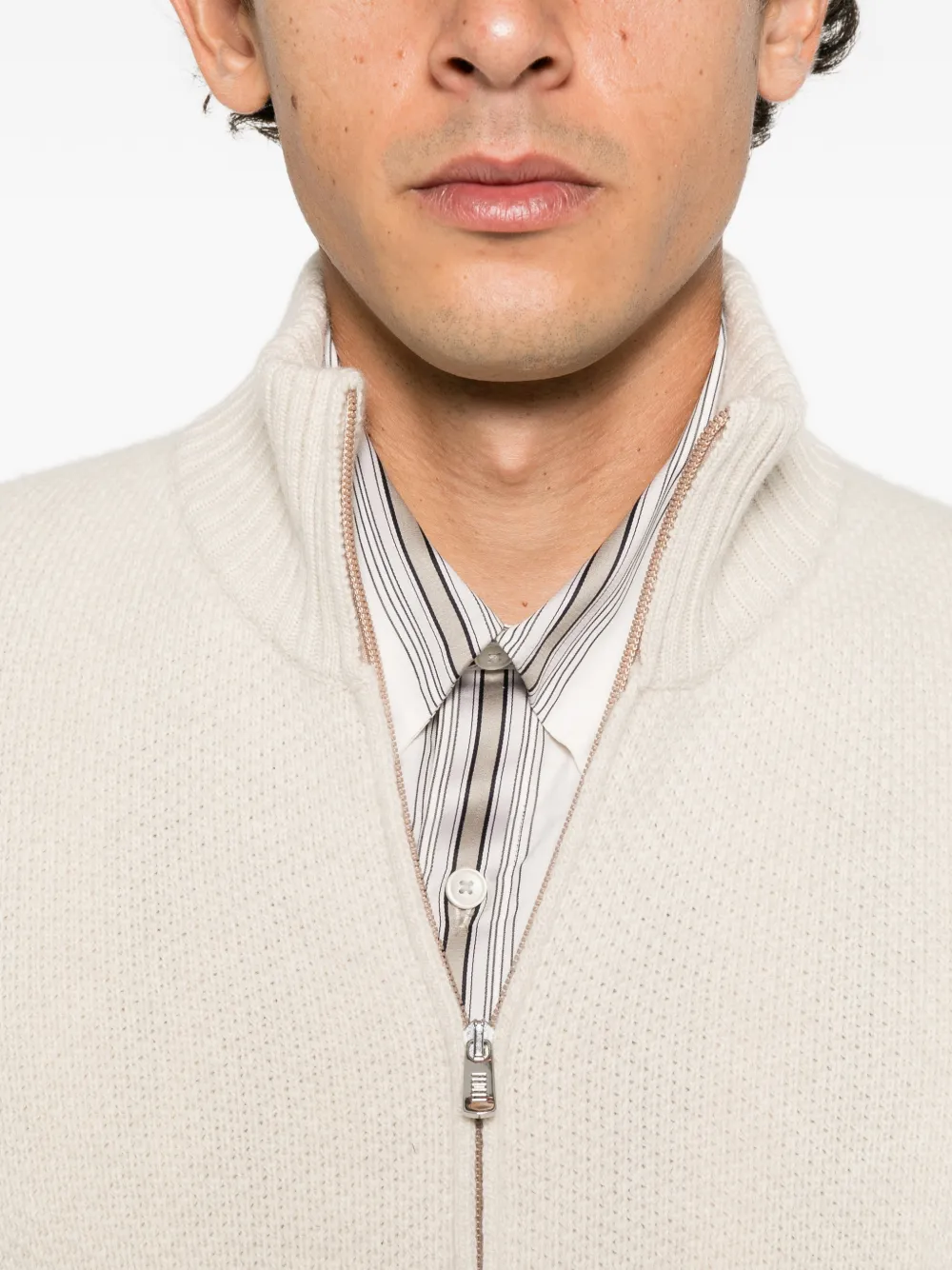 Fedeli zip-up waffle-knit cardigan Beige