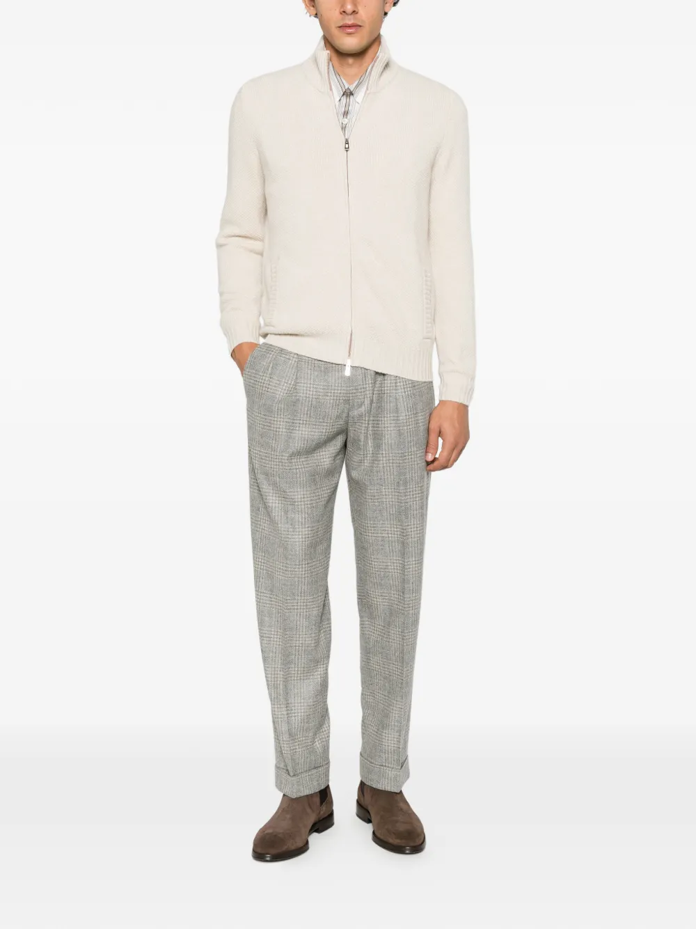Fedeli zip-up waffle-knit cardigan Beige