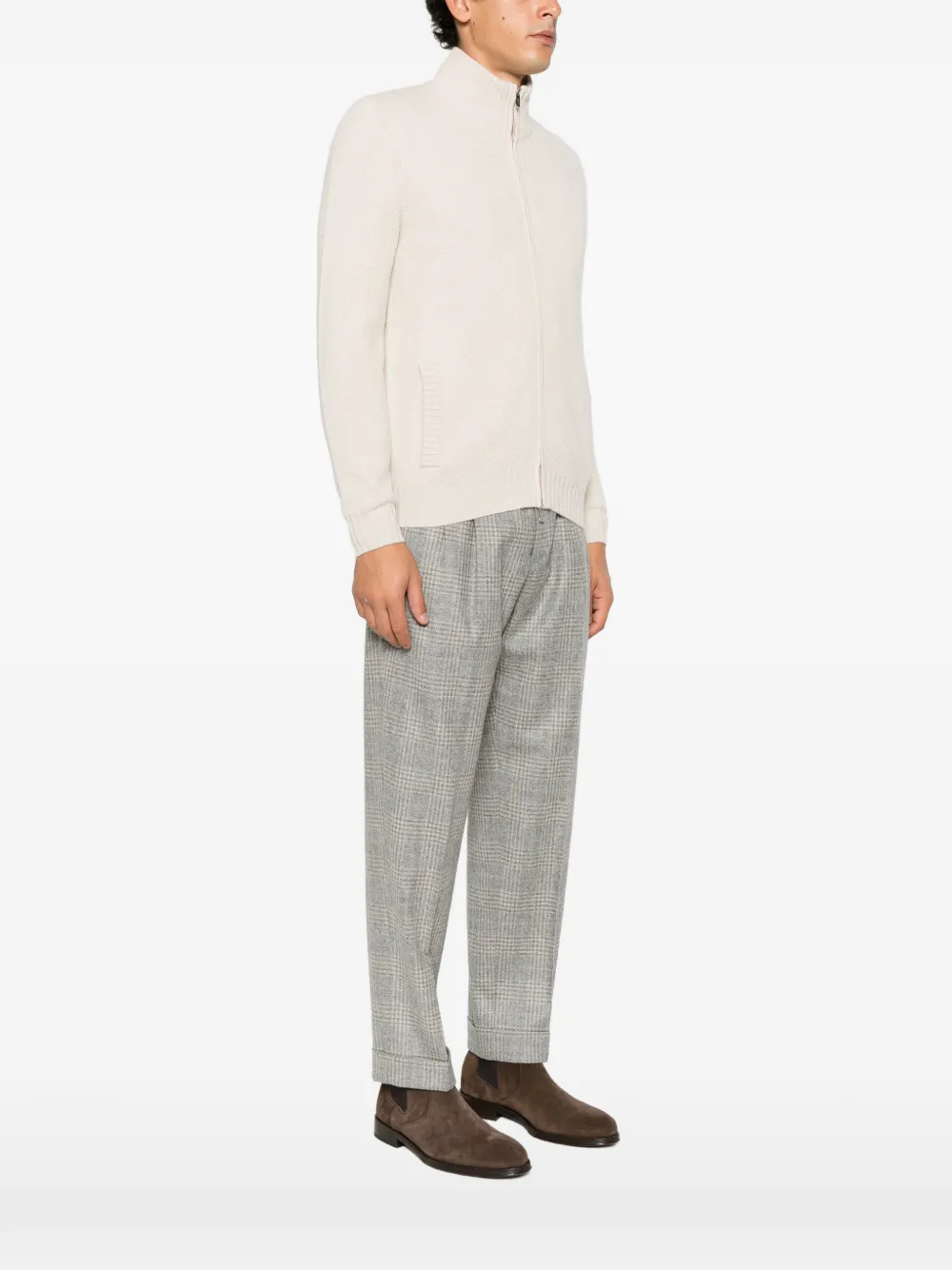 Fedeli zip-up waffle-knit cardigan Beige