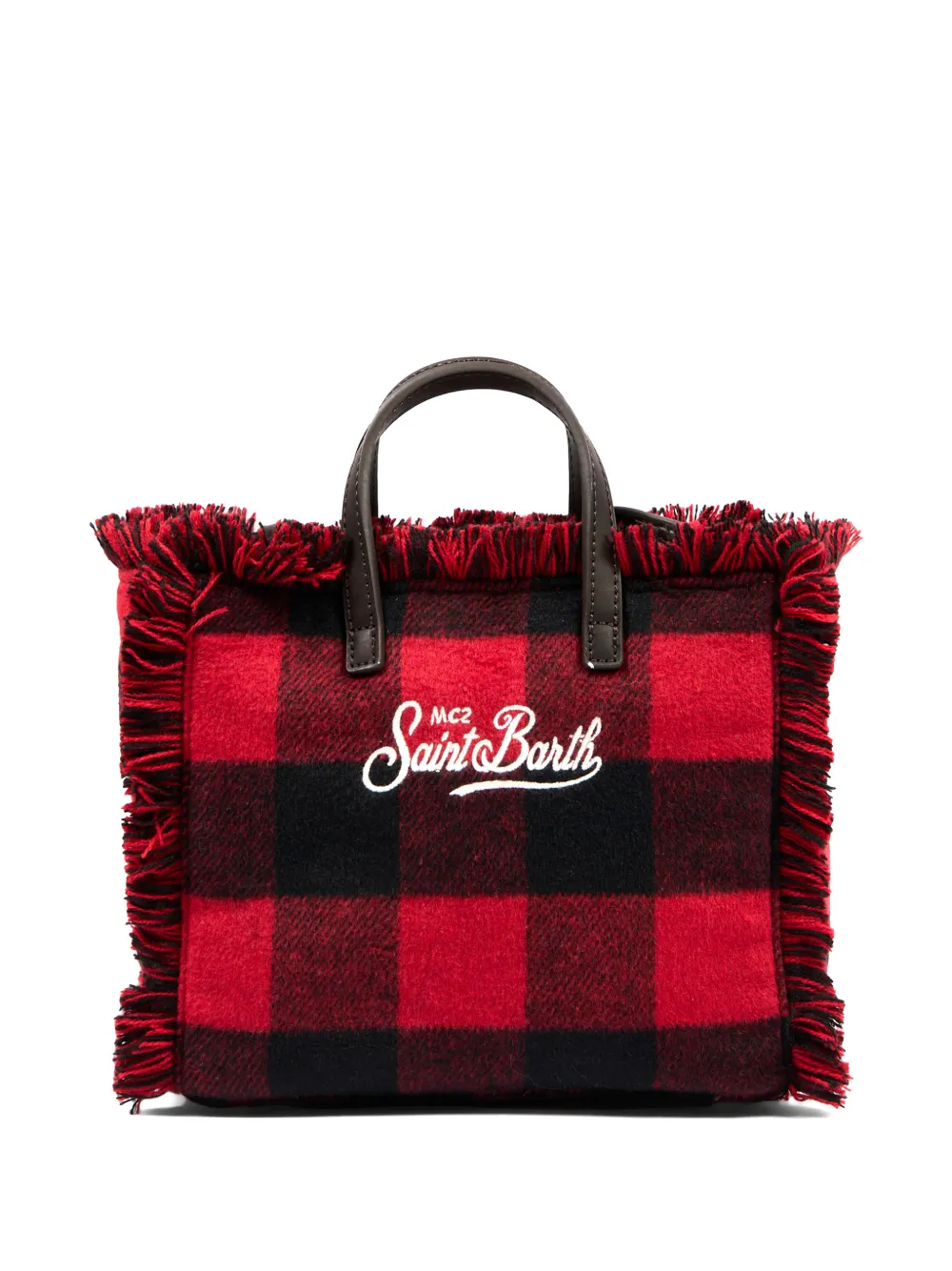 MC2 Saint Barth Kids Geruite shopper met gerafelde afwerking Rood