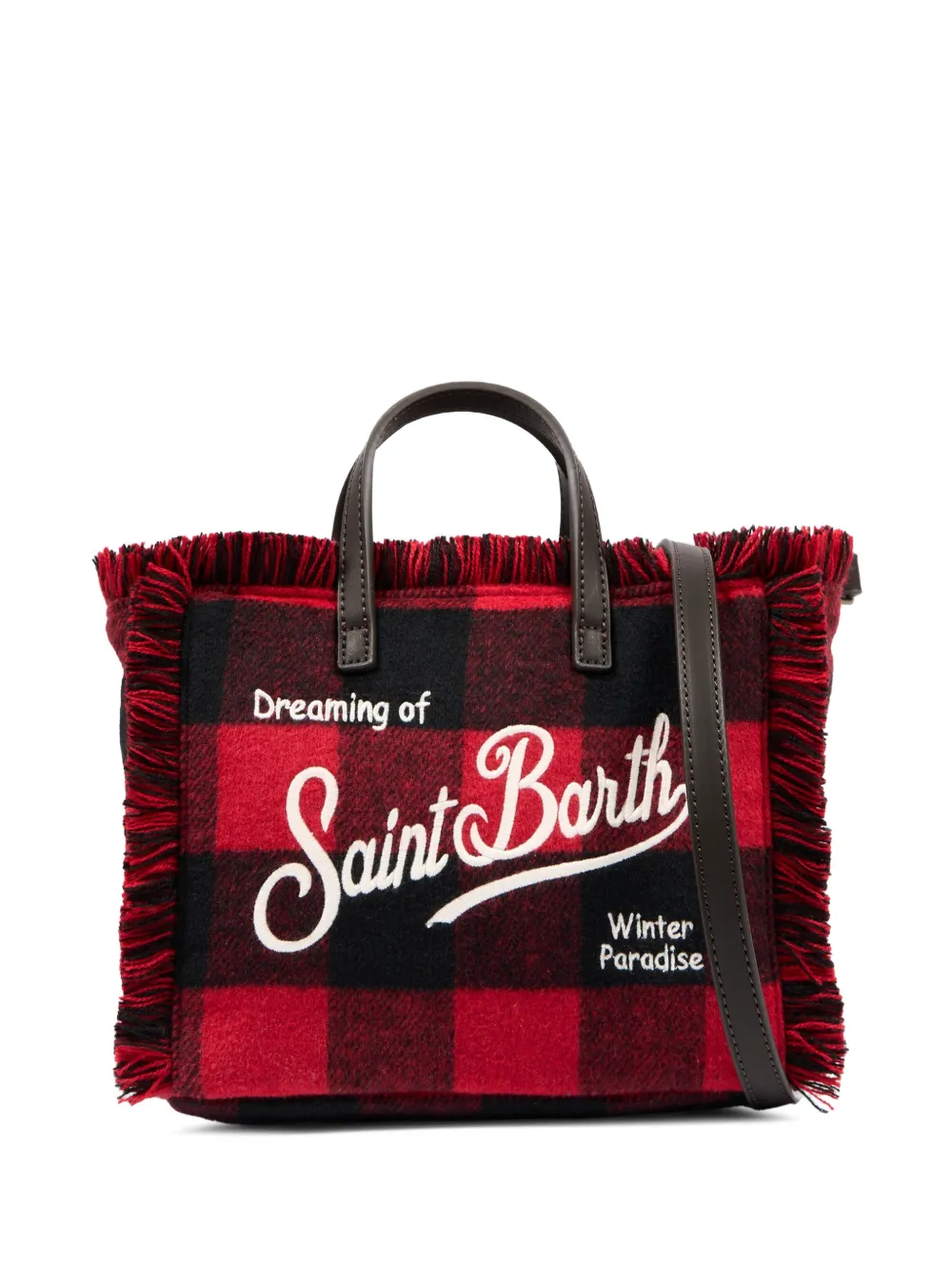 MC2 Saint Barth Kids Geruite shopper met gerafelde afwerking Rood