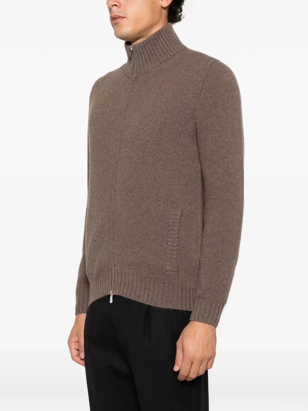 Fedeli zip-up ribbed-knit cardigan Bruin