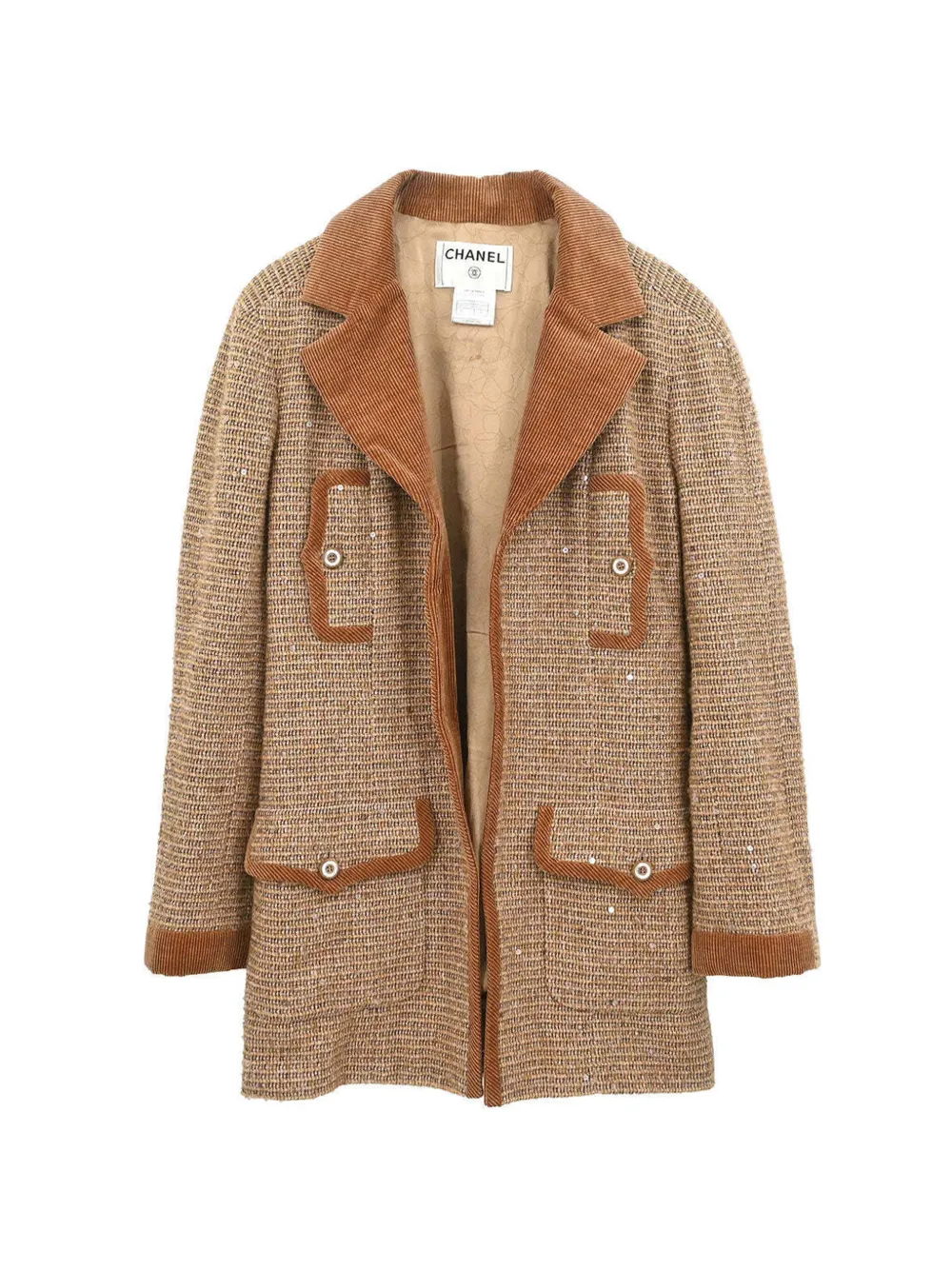 CHANEL Pre-Owned 2003 sequin-embellished tweed coat - Marrone