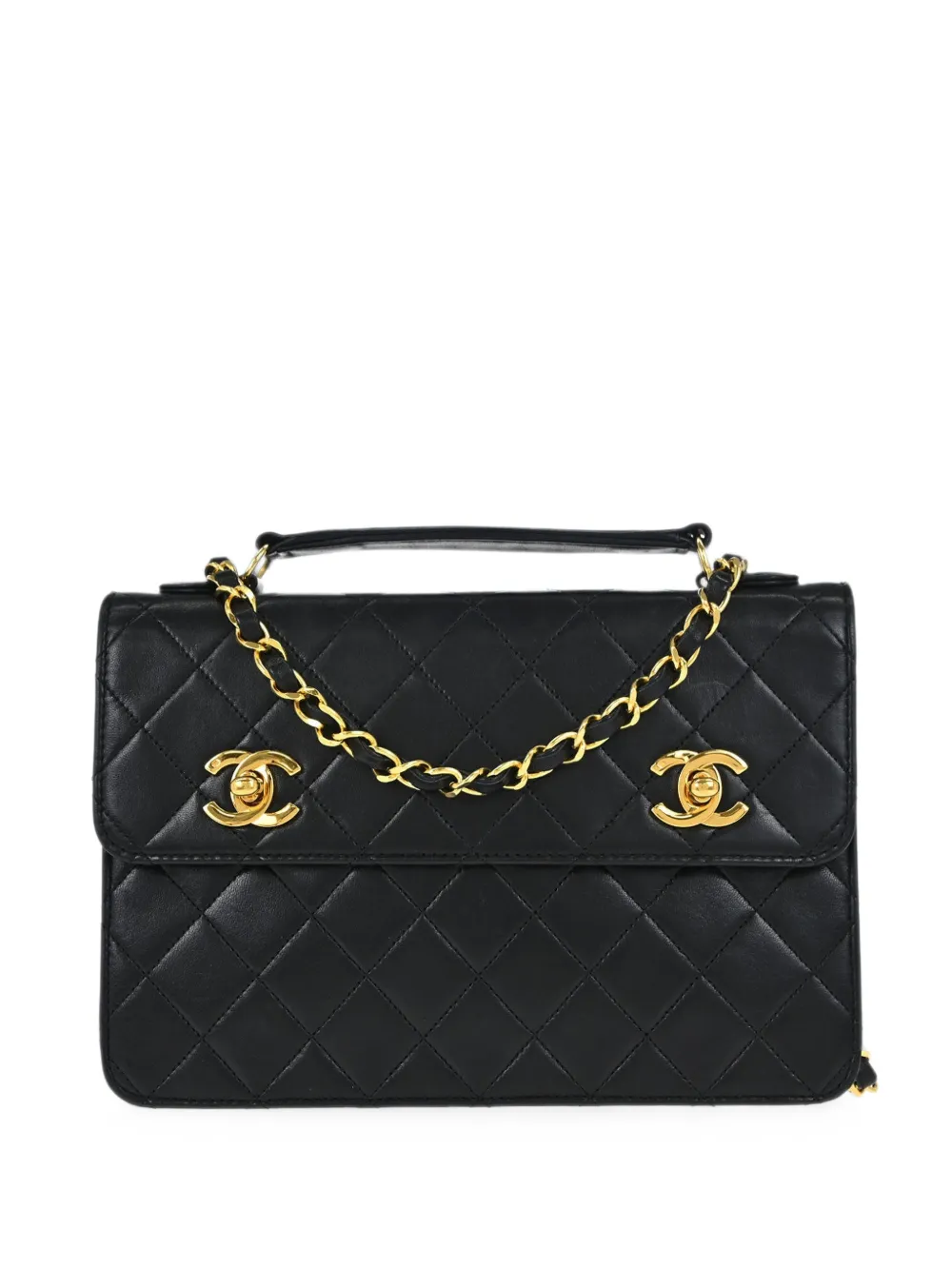 CHANEL Pre-Owned 1989-1991 Double turn-lock leather tote bag - Nero