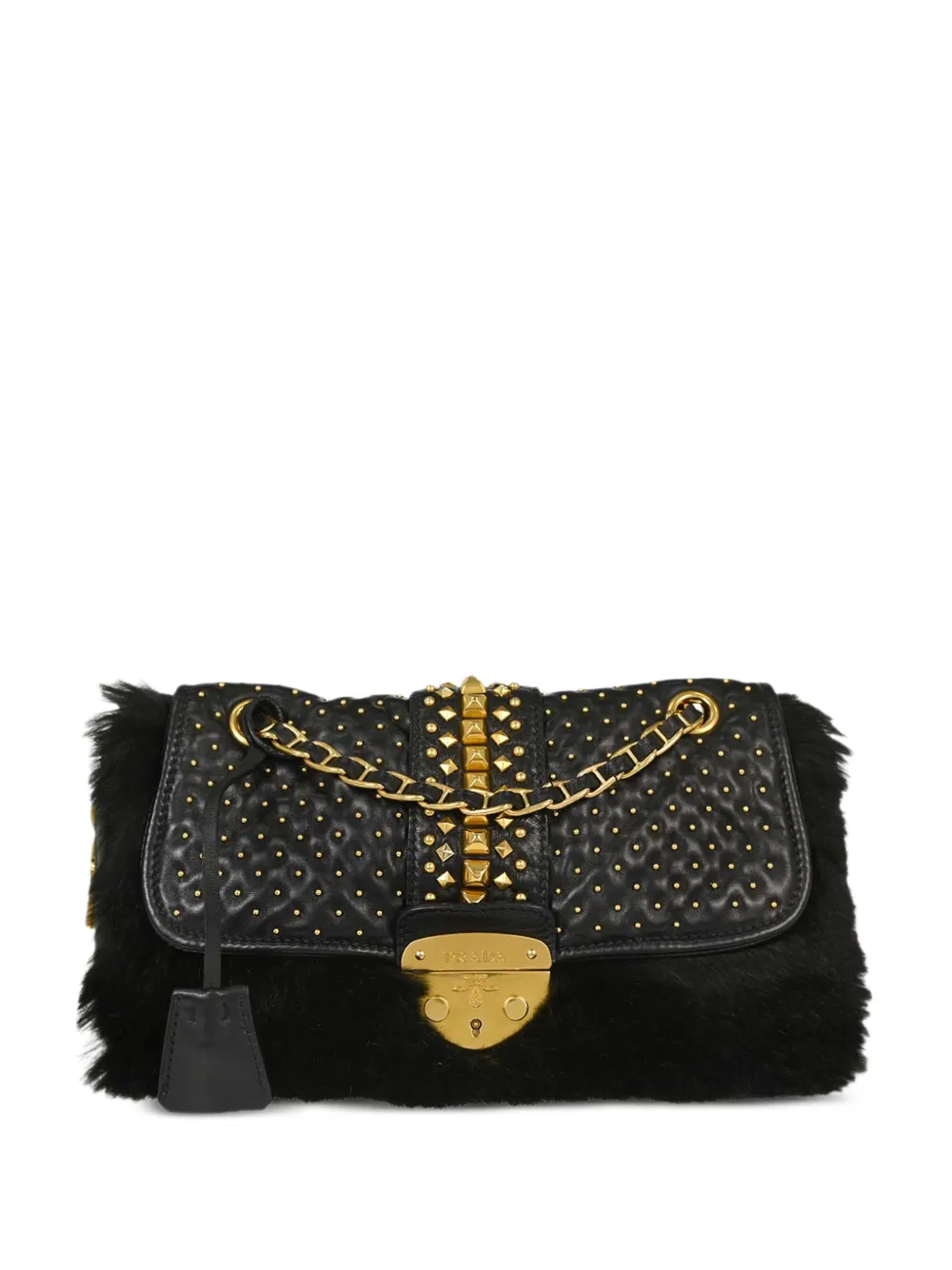 Prada Pre-Owned studded faux-fur shoulder bag - Nero