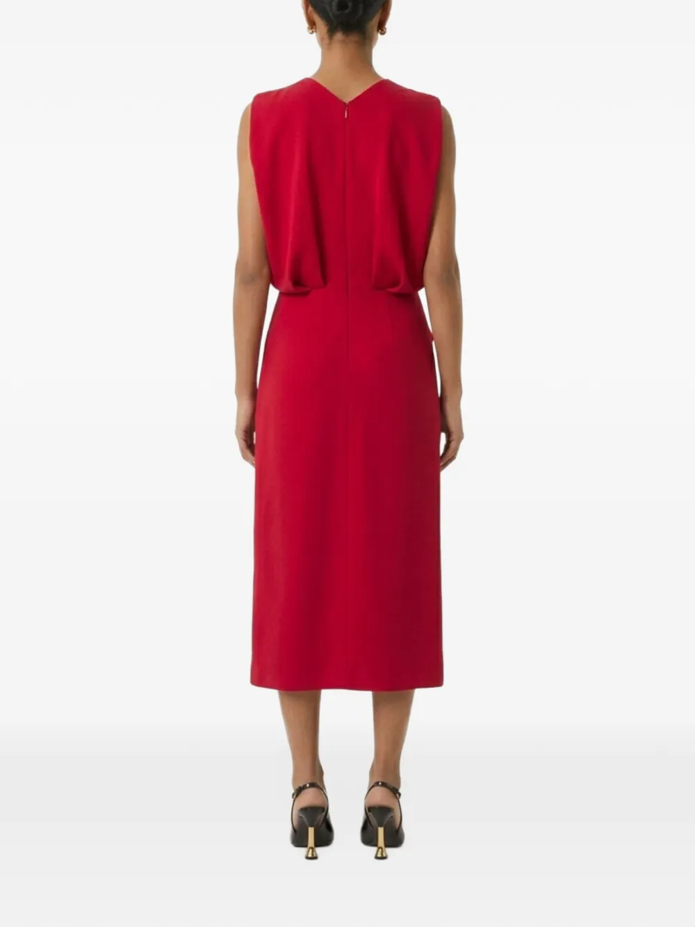 Lanvin ruffled draped midi dress Rood