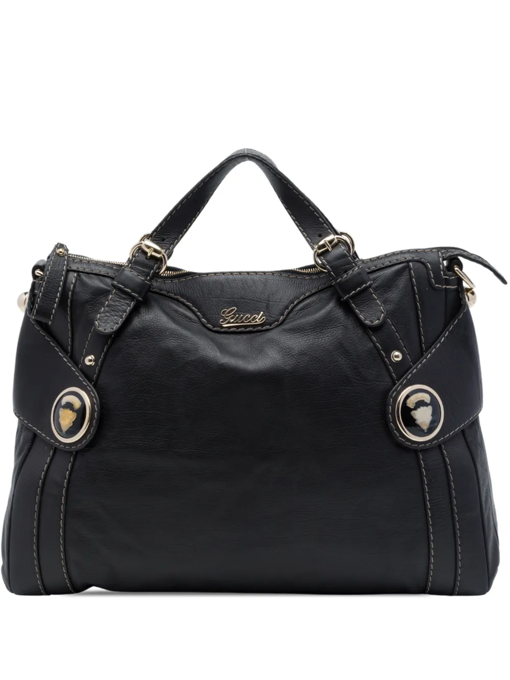Gucci Pre-Owned 2016-2026 Calfskin Crest Boule Top Handle Bag satchel - Black