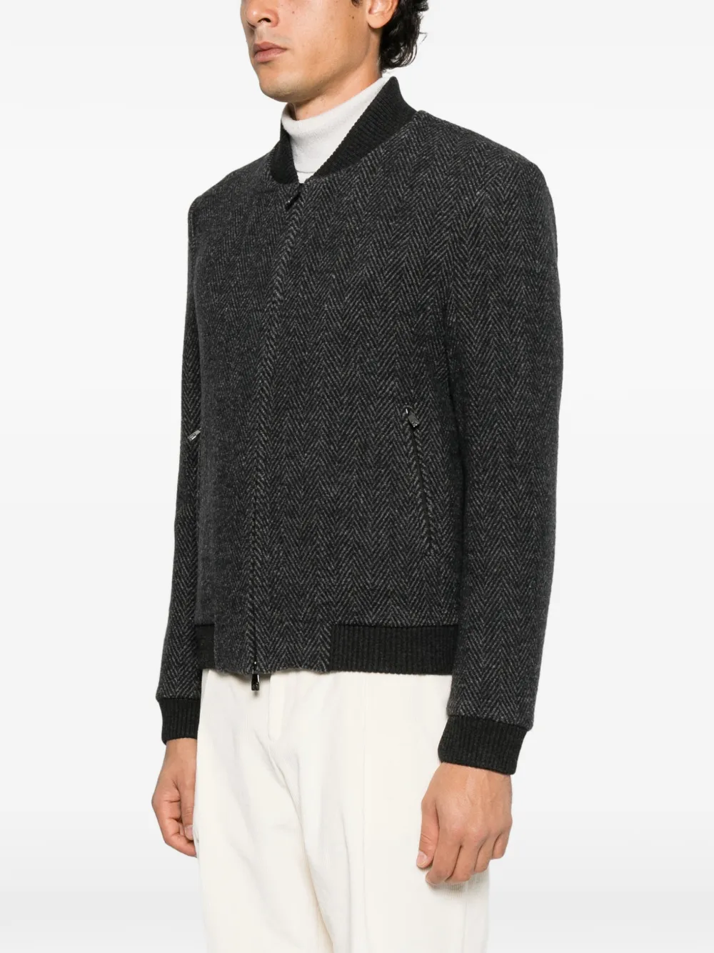 Corneliani herringbone-pattern bomber jacket Grijs