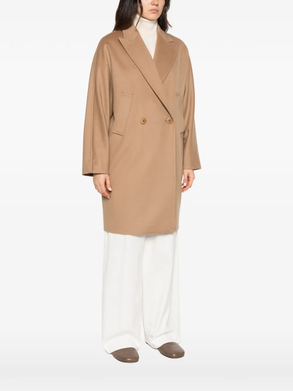 Max Mara double-breasted virgin wool coat Beige