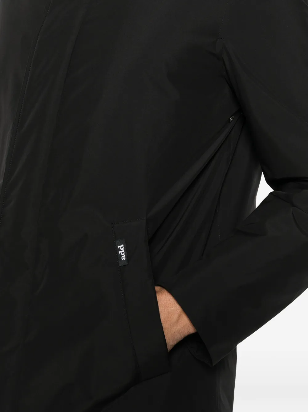 Add hooded concealed-fastening coat Zwart