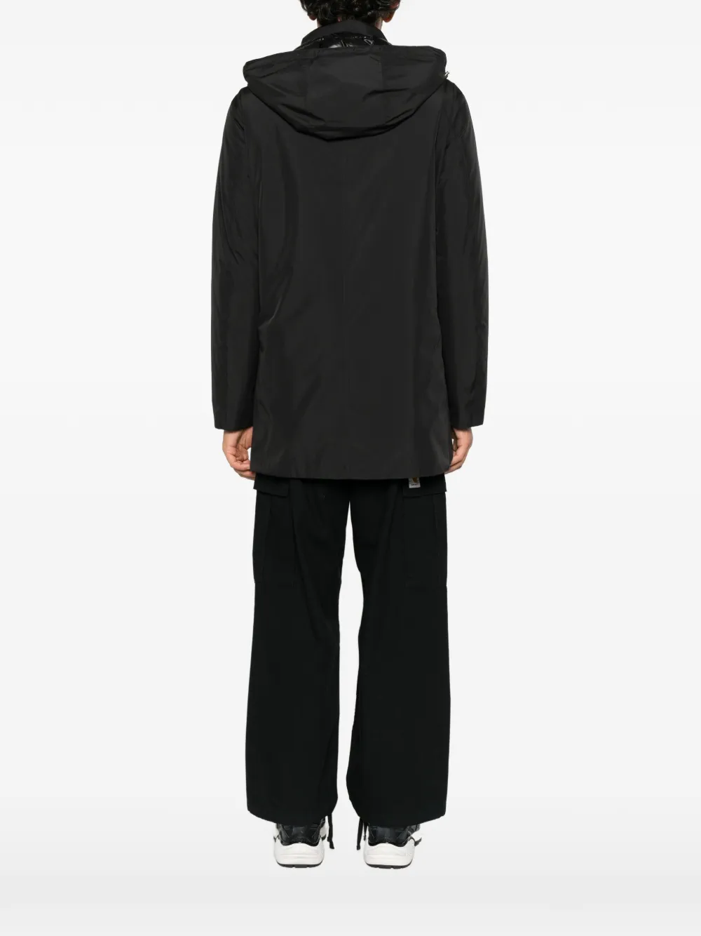 Add hooded concealed-fastening coat Zwart