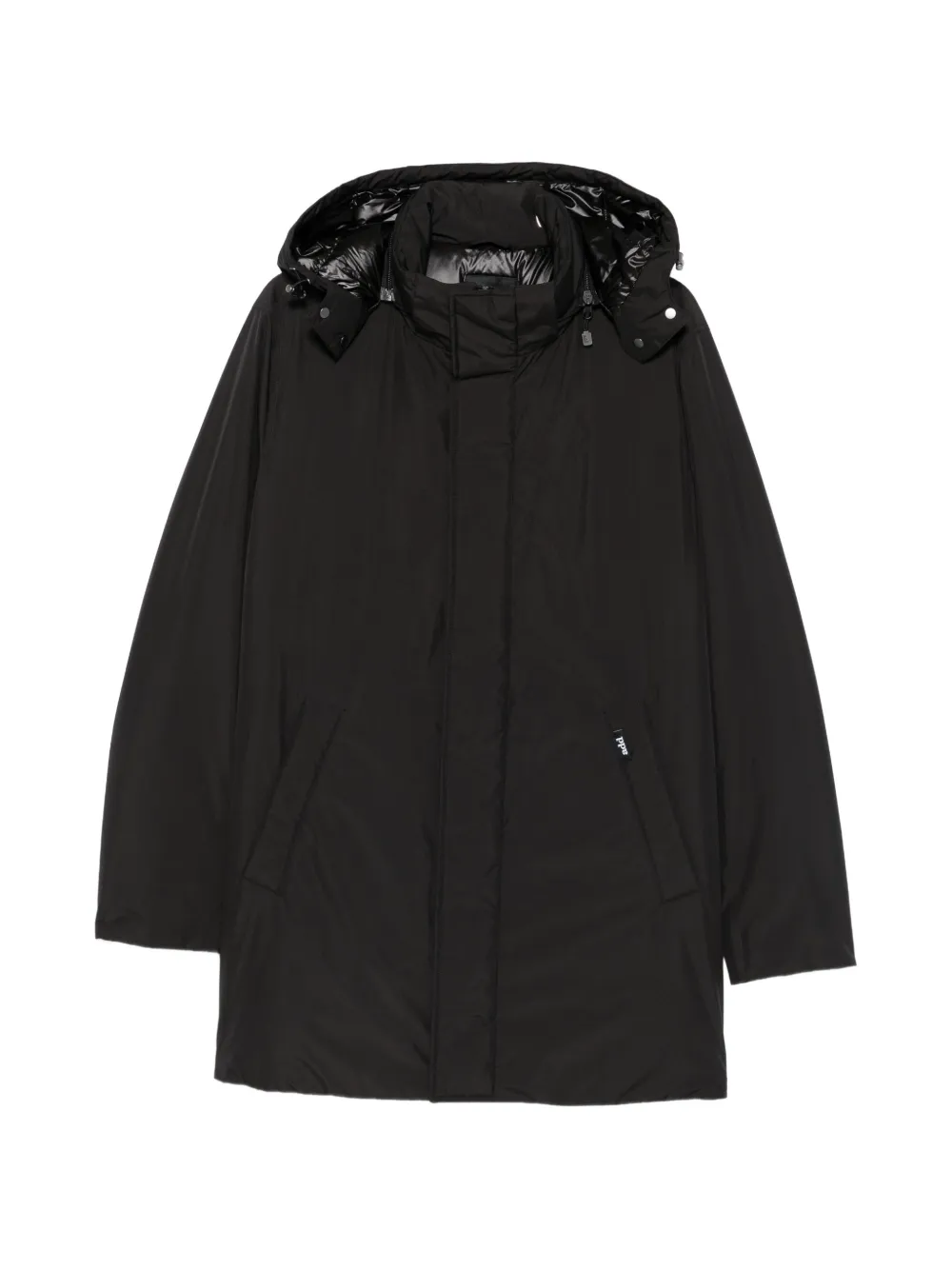 Add hooded concealed-fastening coat Zwart