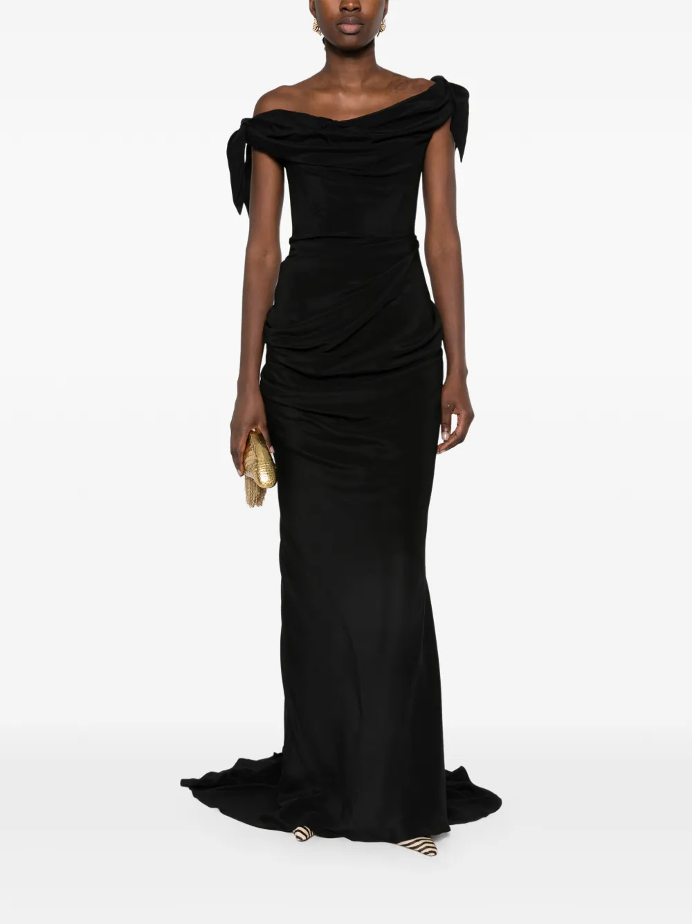 Cult Gaia off-shoulder draped dress Zwart