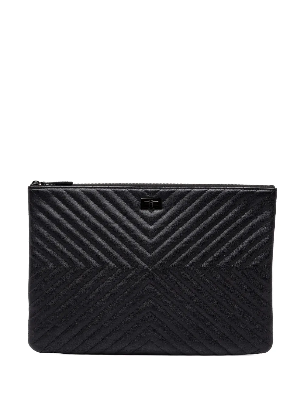CHANEL Pre-Owned 2016-2017 Large Diagonal Chevron Lambskin So Black Reissue 2.55 O Case clutch bag - Nero