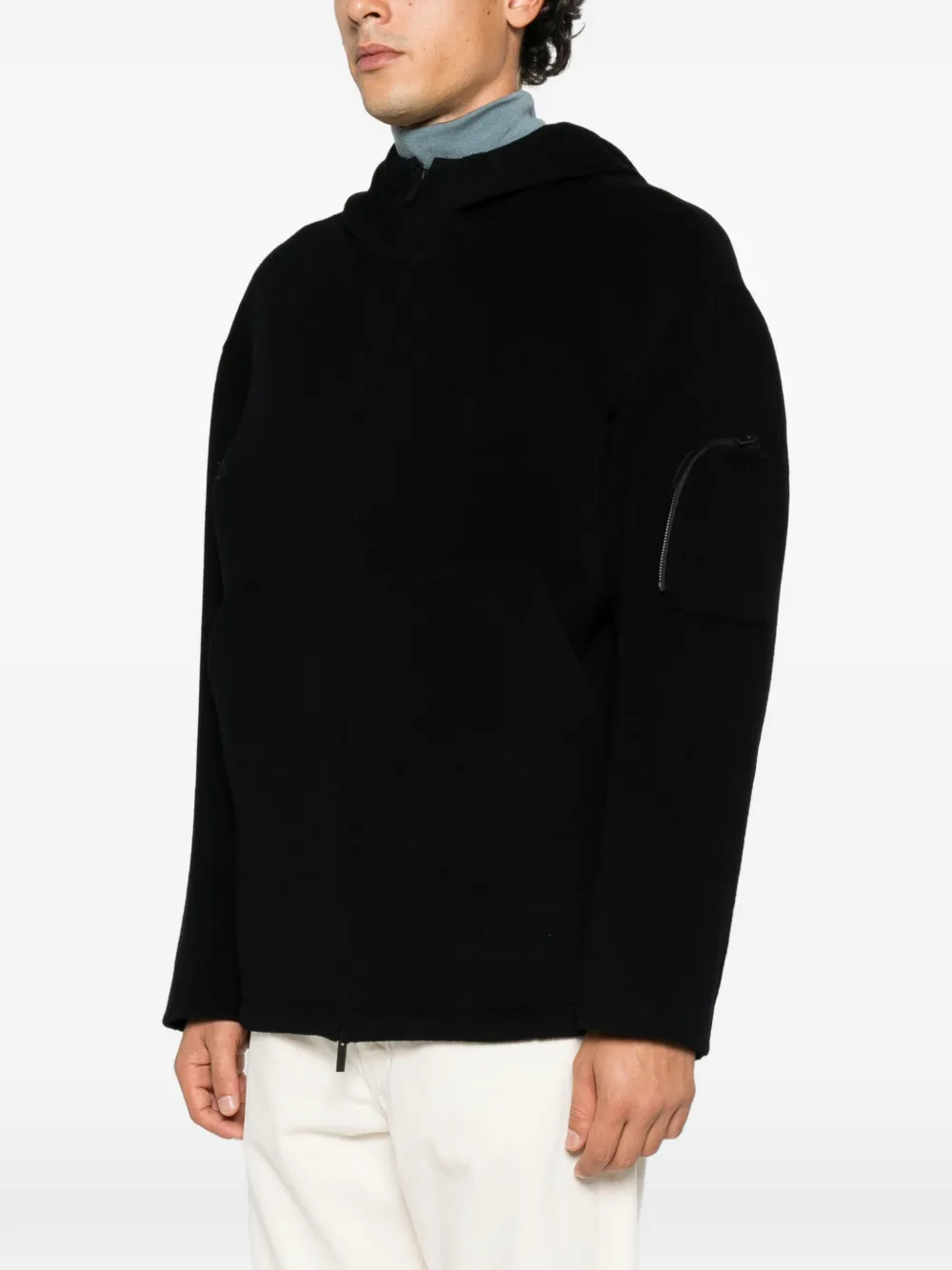 Hevo hooded zip-up coat Zwart