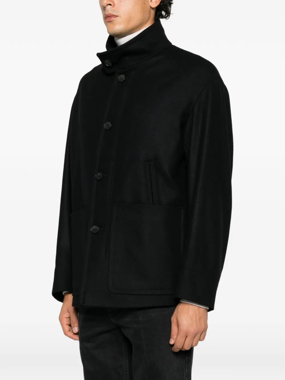 Hevo button-up high-neck coat Zwart