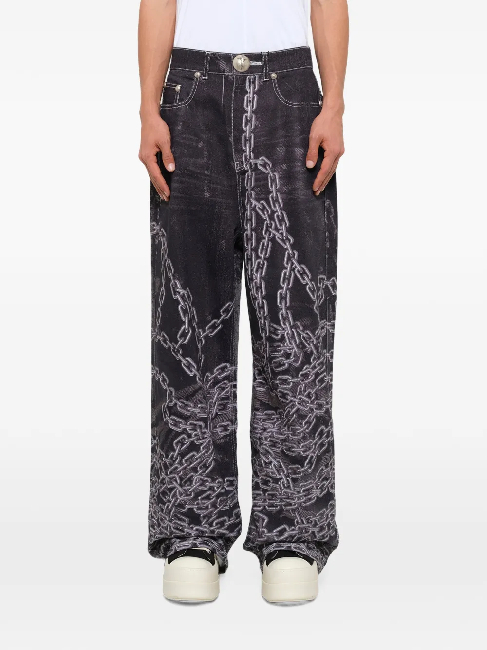 THUG CLUB trompe-l'œil chain-print jeans Zwart