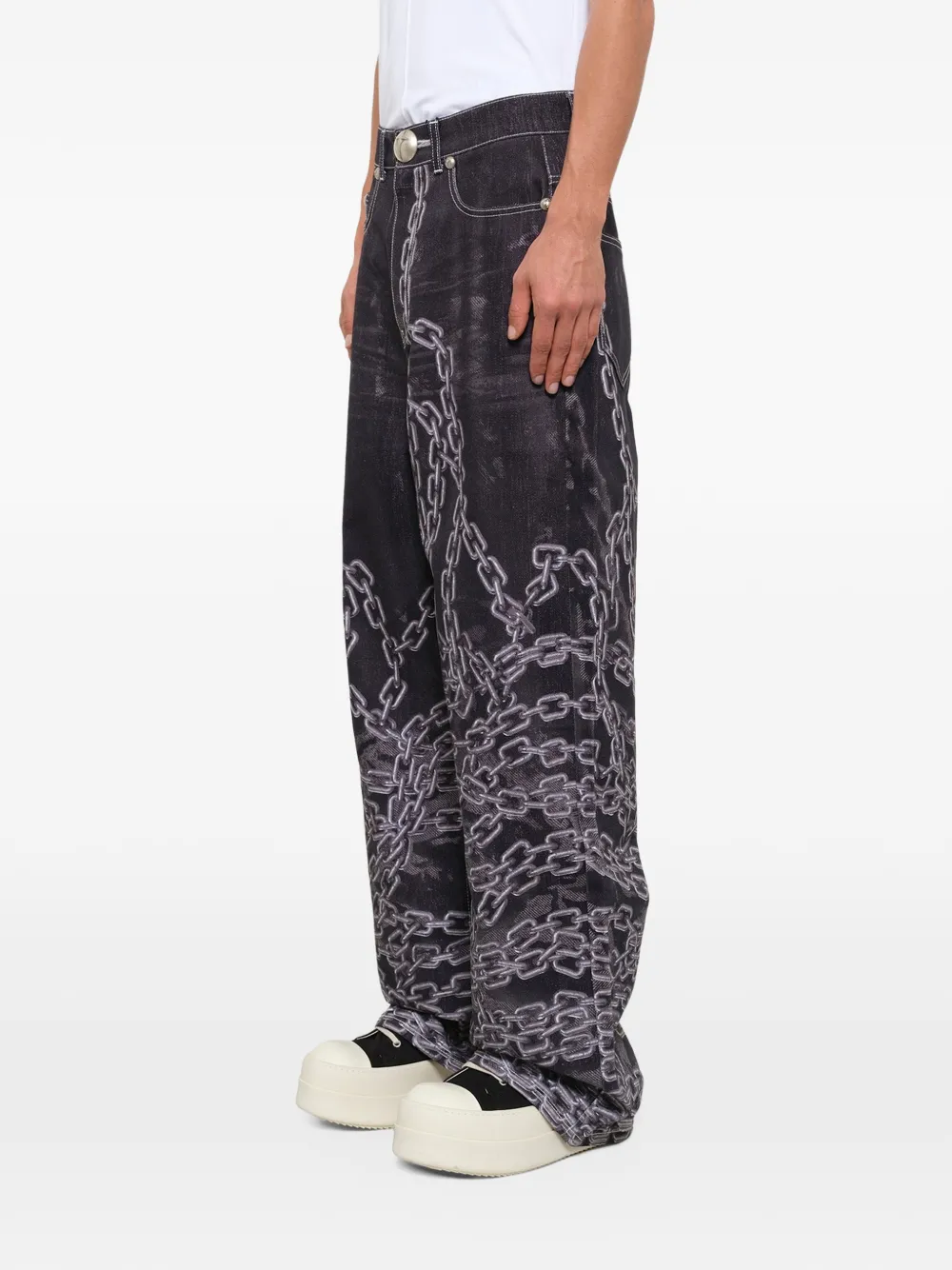 THUG CLUB trompe-l'œil chain-print jeans Zwart