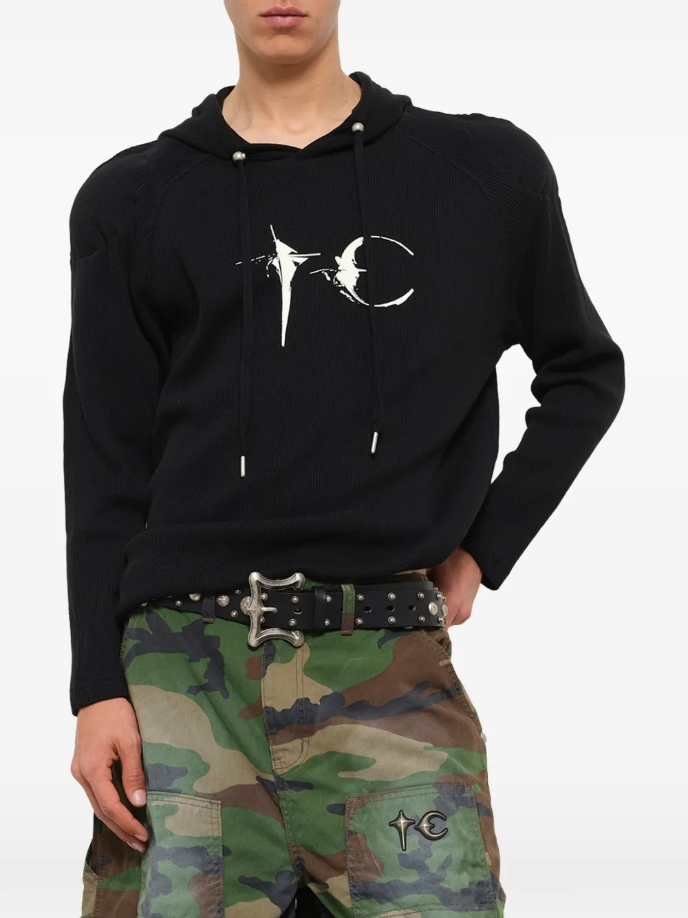 THUG CLUB graphic-print hoodie Zwart