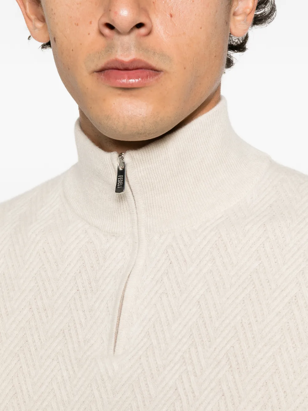 Fedeli chevron-knit quarter-zip sweater Beige