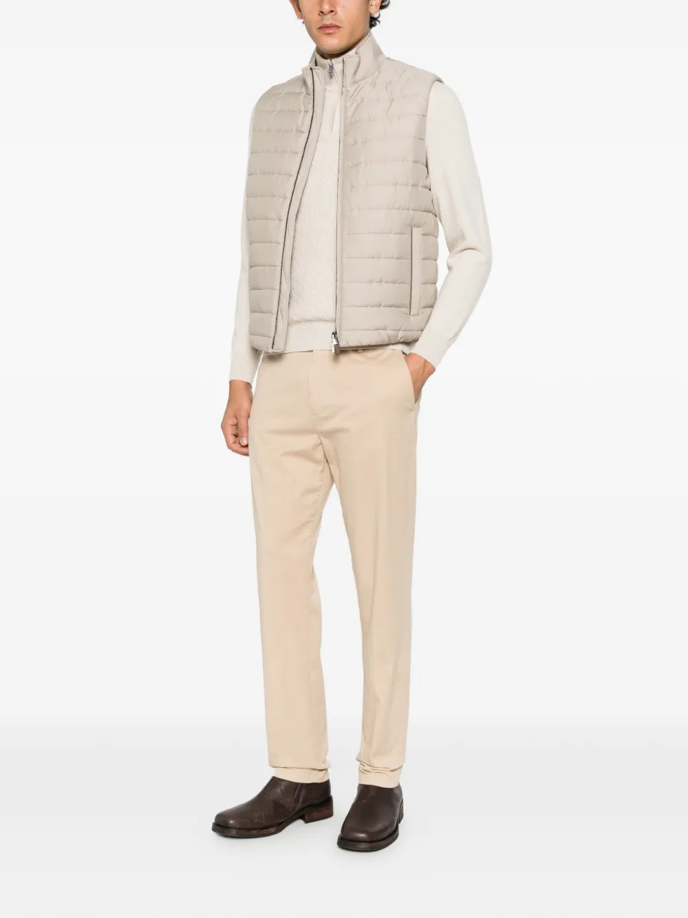 Fedeli chevron-knit quarter-zip sweater Beige