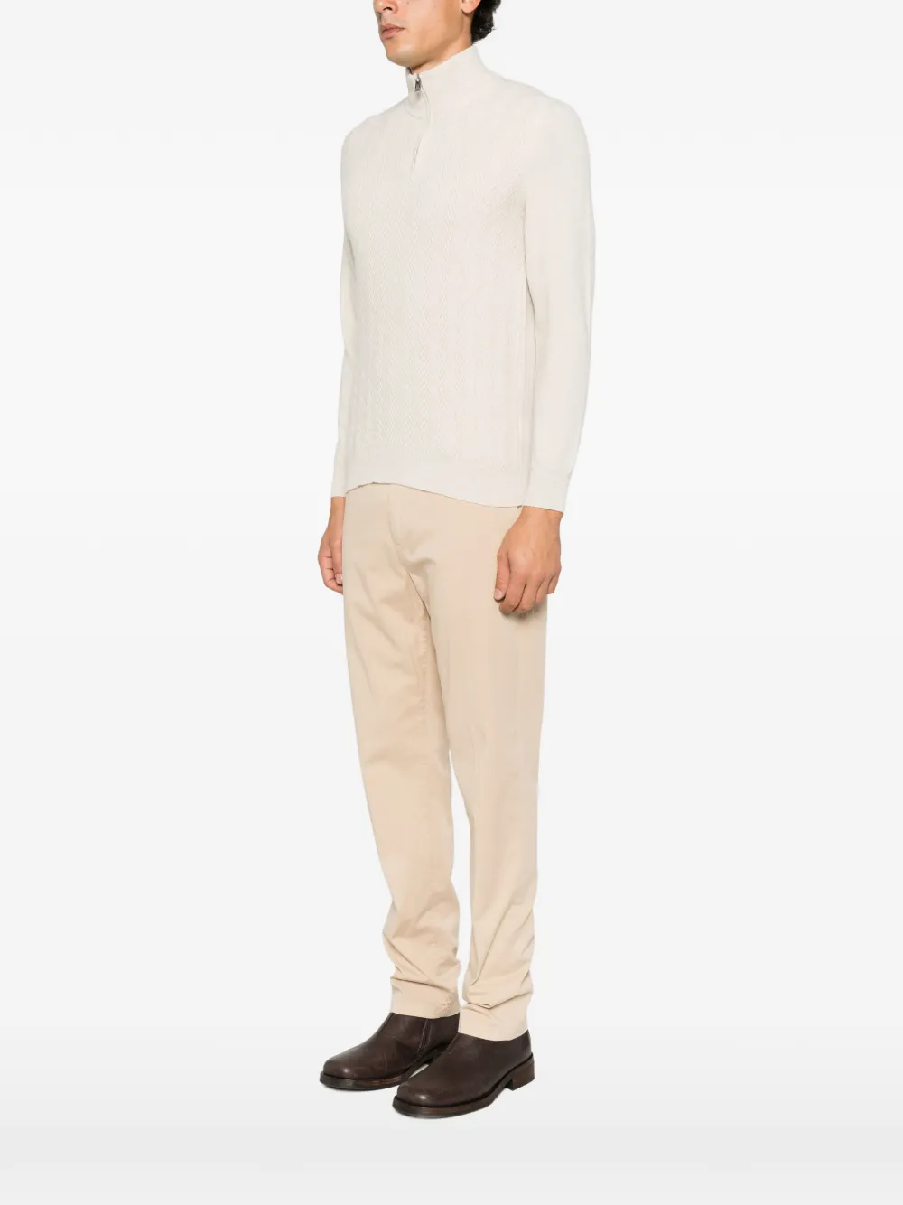 Fedeli chevron-knit quarter-zip sweater Beige