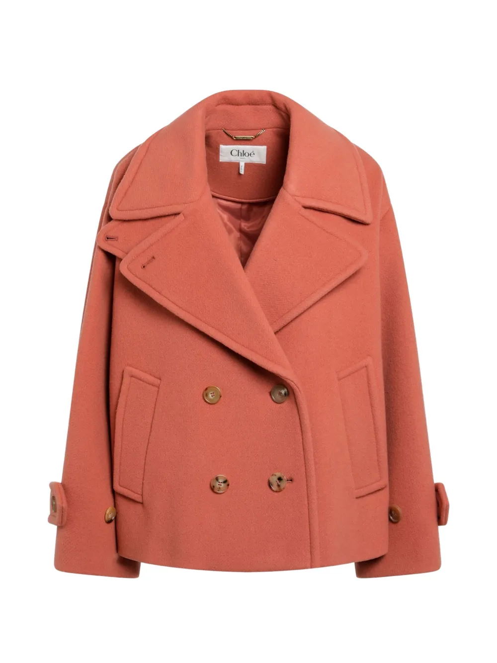 Chloé oversized short coat in wool - Orange