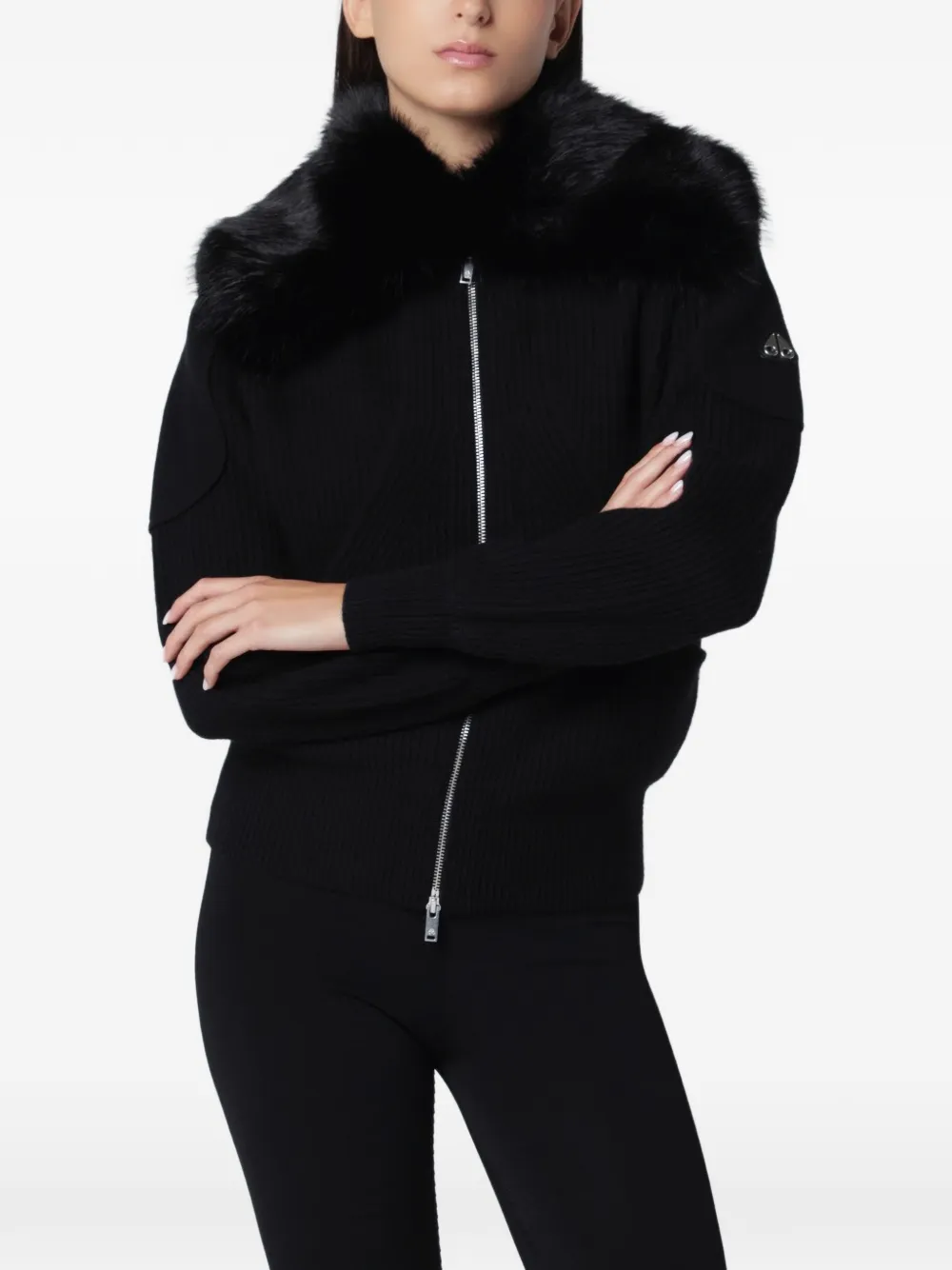 Moose Knuckles Corina faux-fur collar sweater - Black