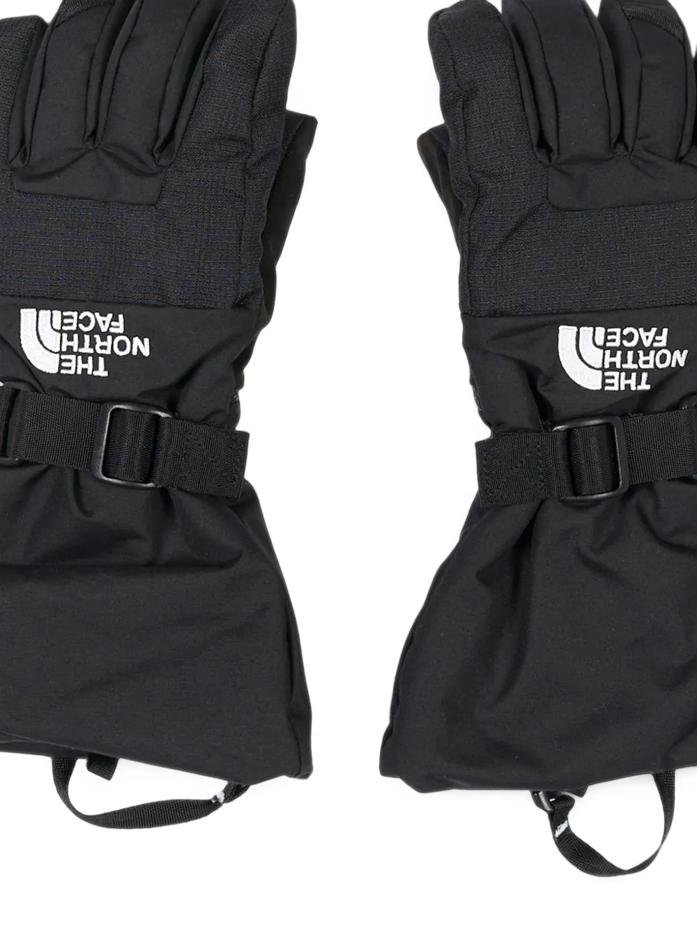 The North Face Kids logo-print buckle-strap gloves Zwart