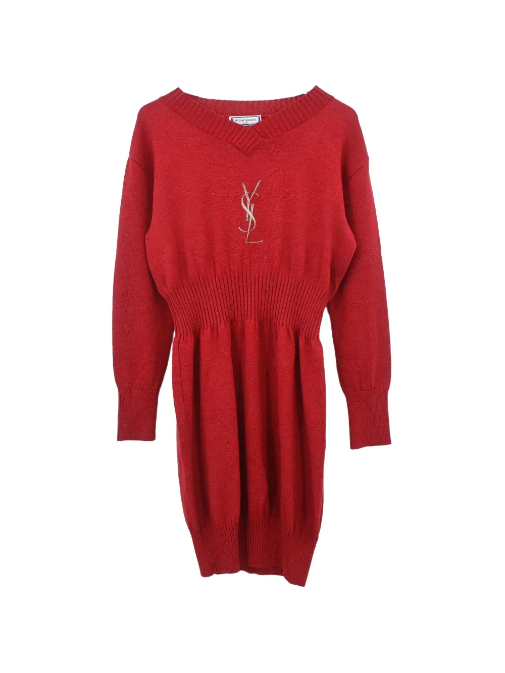 Pre-owned Saint Laurent Logo-embroidered Dress In Red