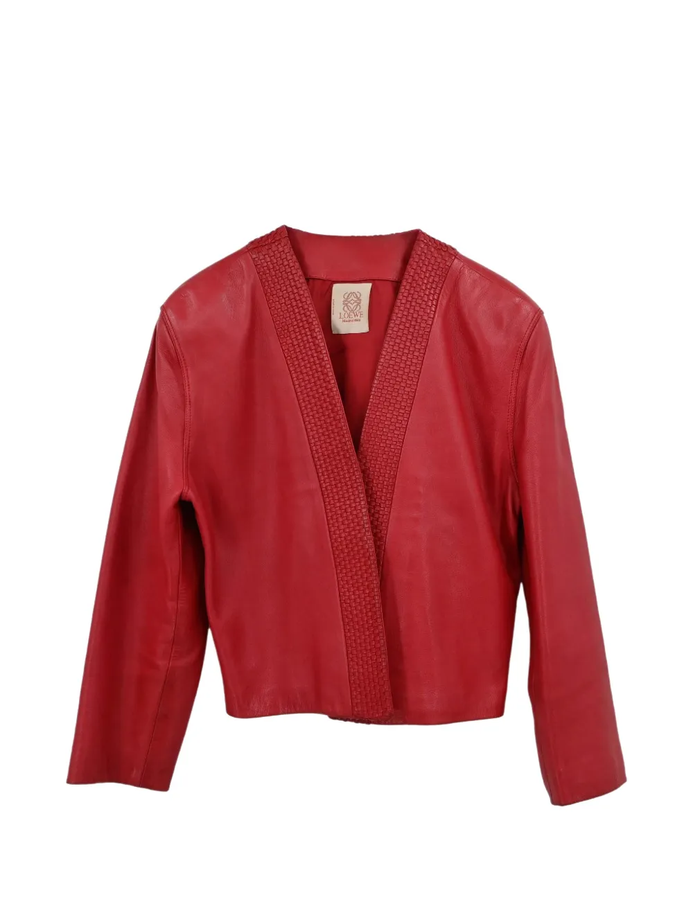 Loewe Pre-Owned woven-trim leather jacket - Rouge