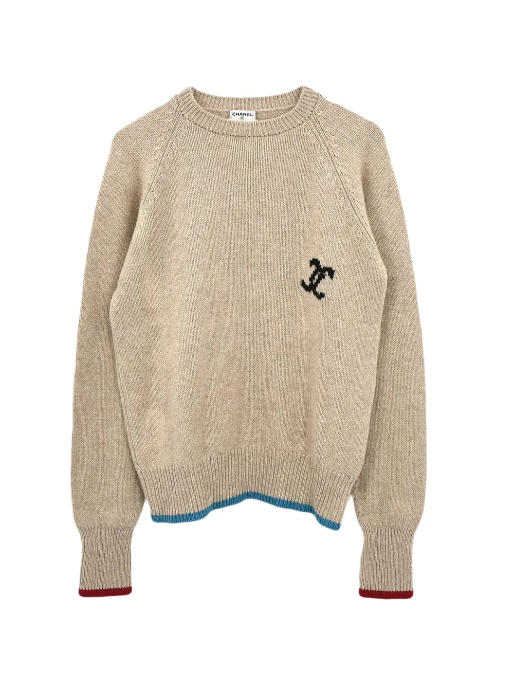CHANEL Pre-Owned 1996 intarsia-knit raglan-sleeve sweater - Nude
