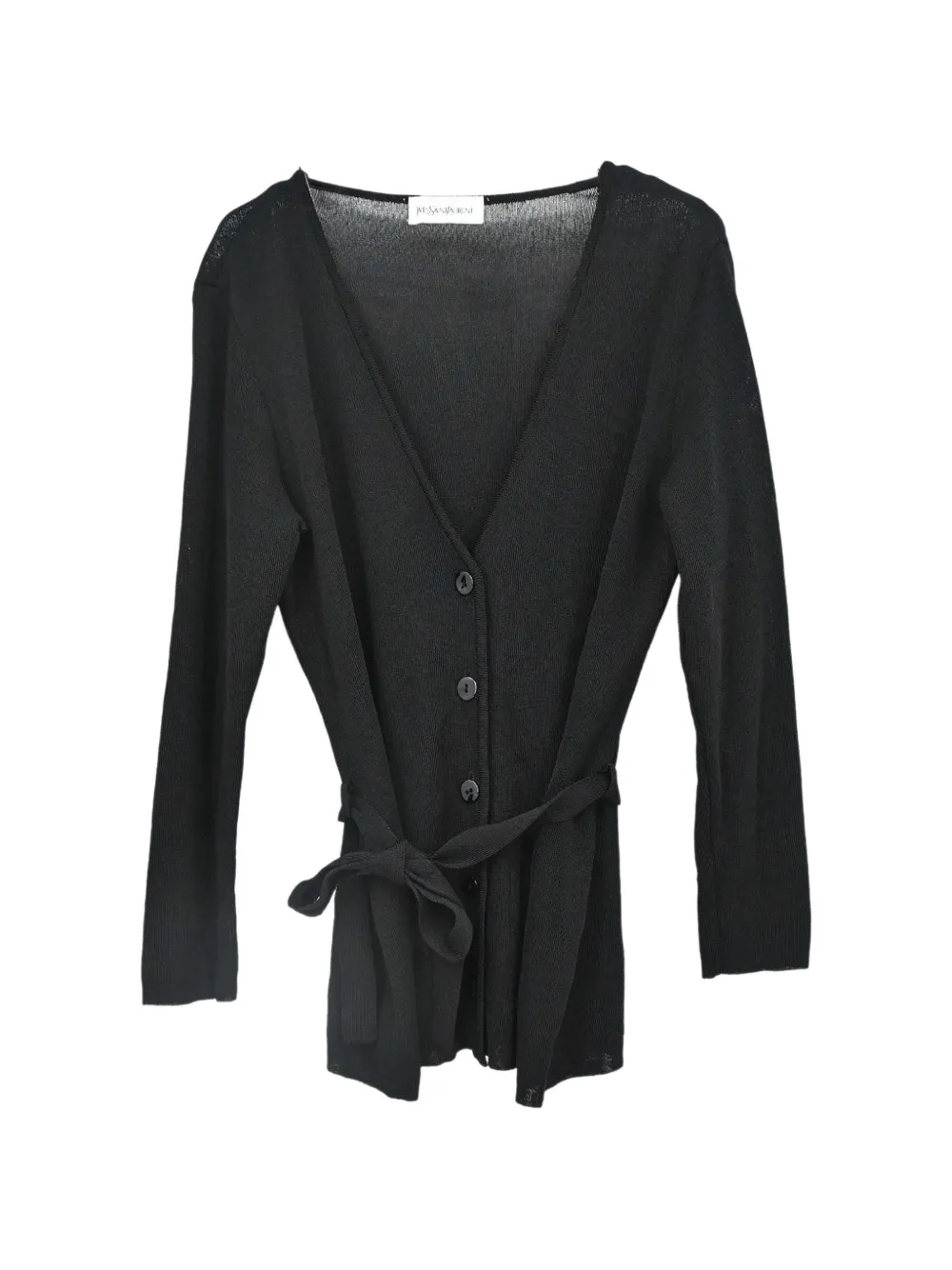 Pre-owned Saint Laurent Belted V-neck Cardigan In Black