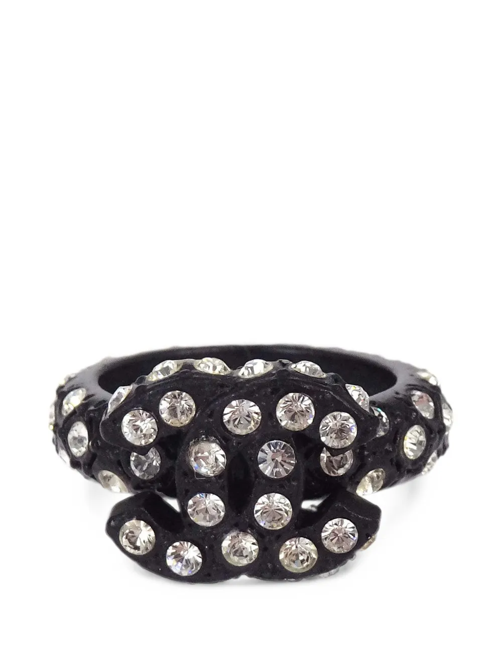 CHANEL Pre-Owned Rhinestone Interlocking CC ring - Nero
