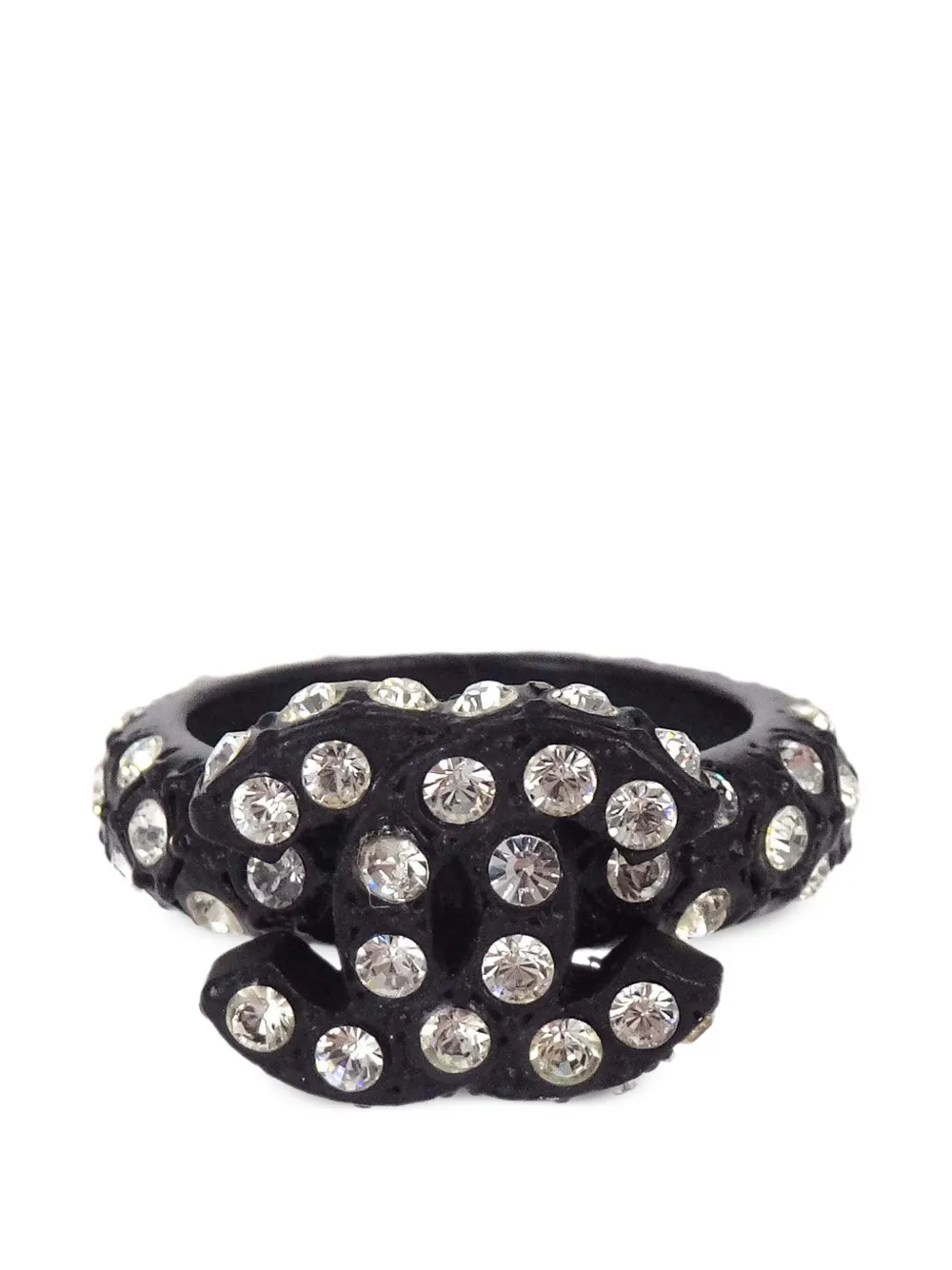 CHANEL Pre-Owned Rhinestone Interlocking CC ring - Black