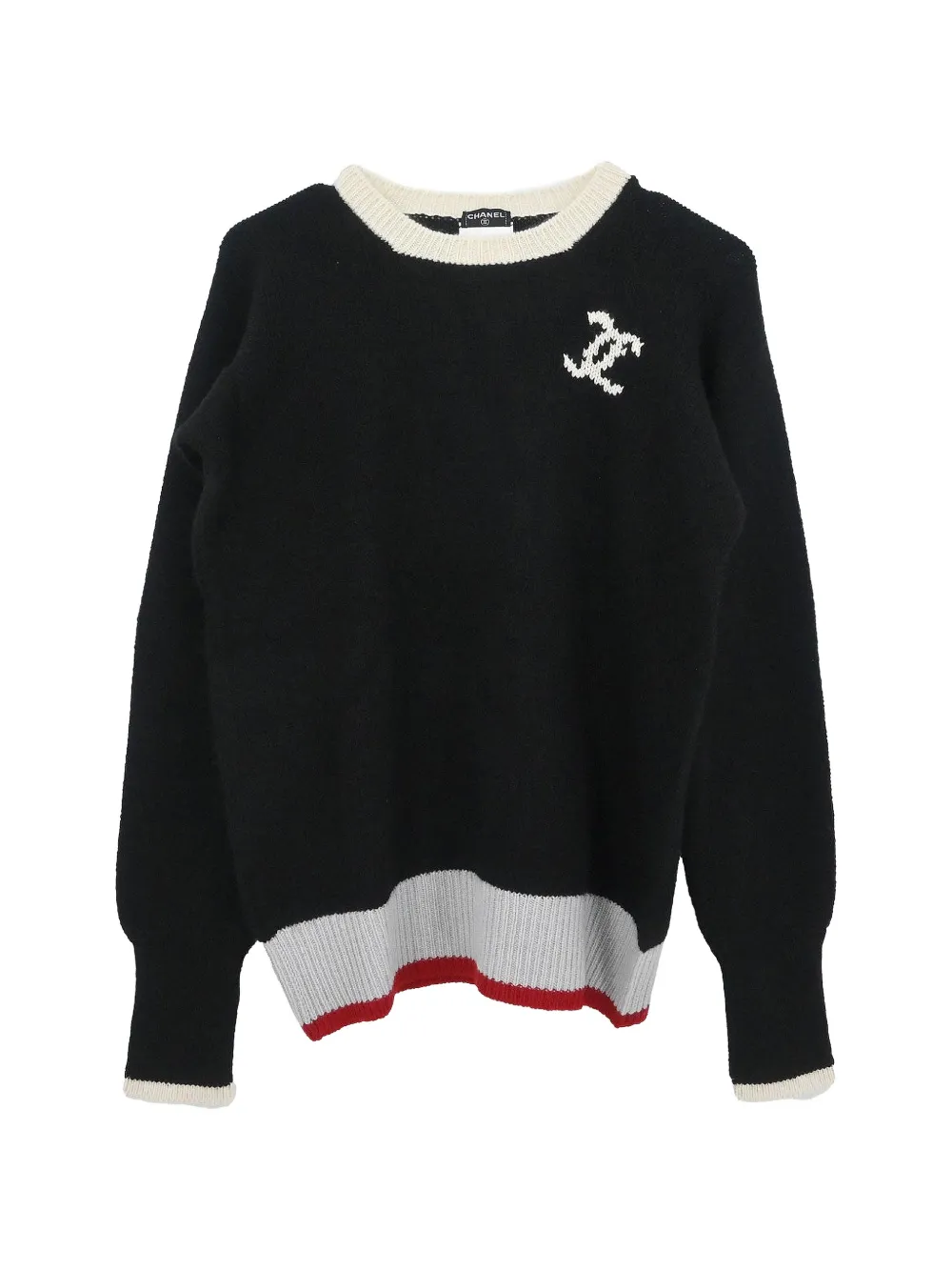 Pre-owned Chanel 1996 Cc Intarsia-knit Sweater In Black