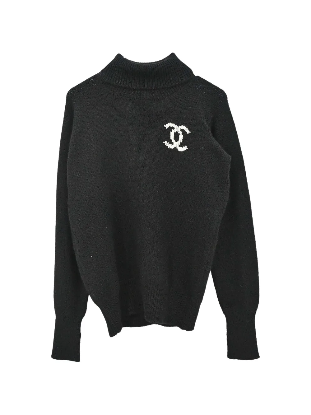 Pre-owned Chanel 1996 Cc Logo Turtleneck Sweater In Black