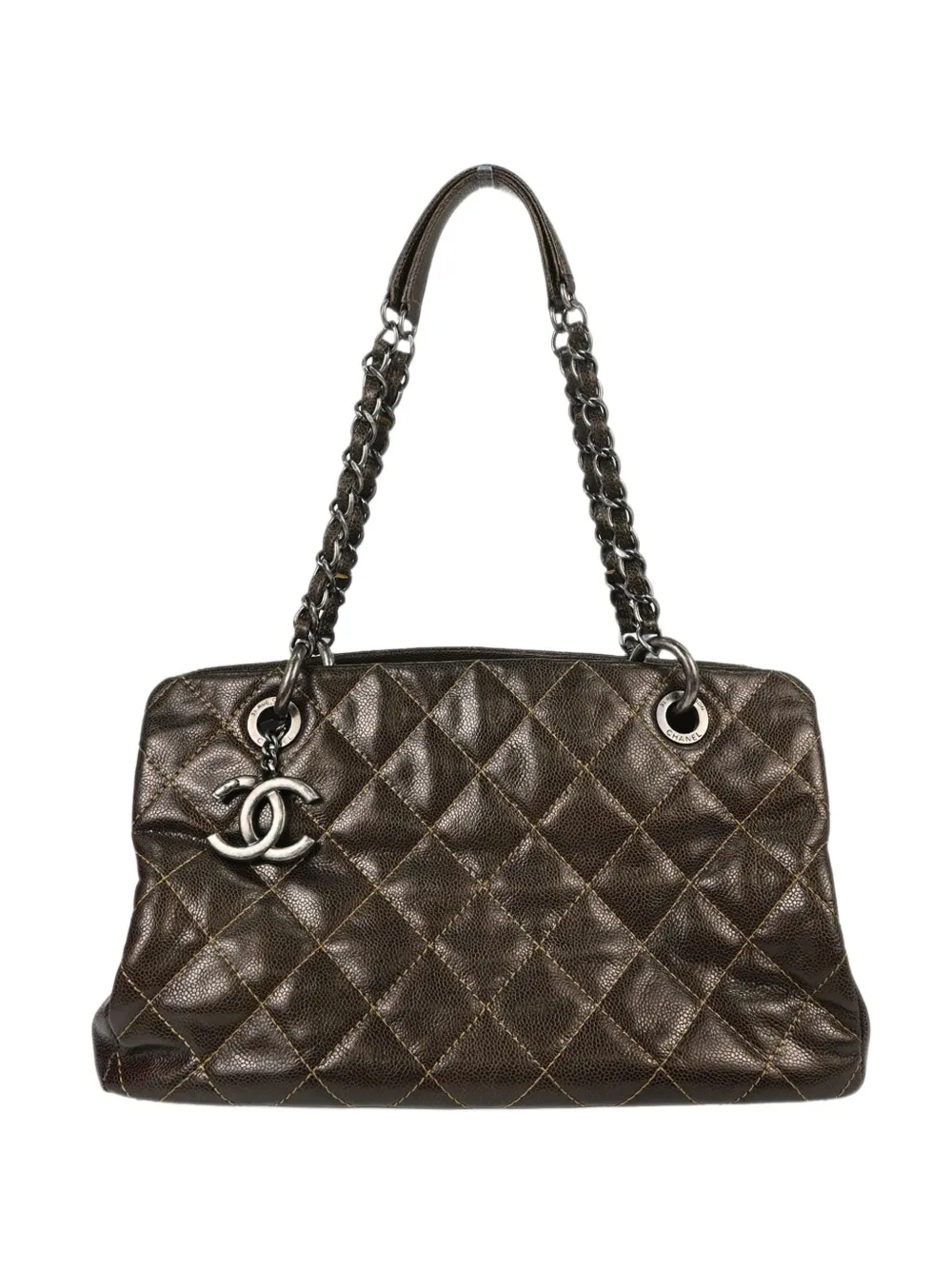 CHANEL Pre-Owned 2013-2014 quilted caviar leather shoulder bag - Marrone
