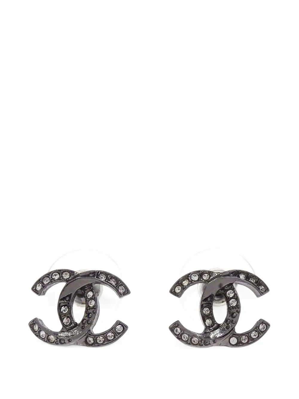 CHANEL Pre-Owned boucles d'oreilles strassées à logo - Noir