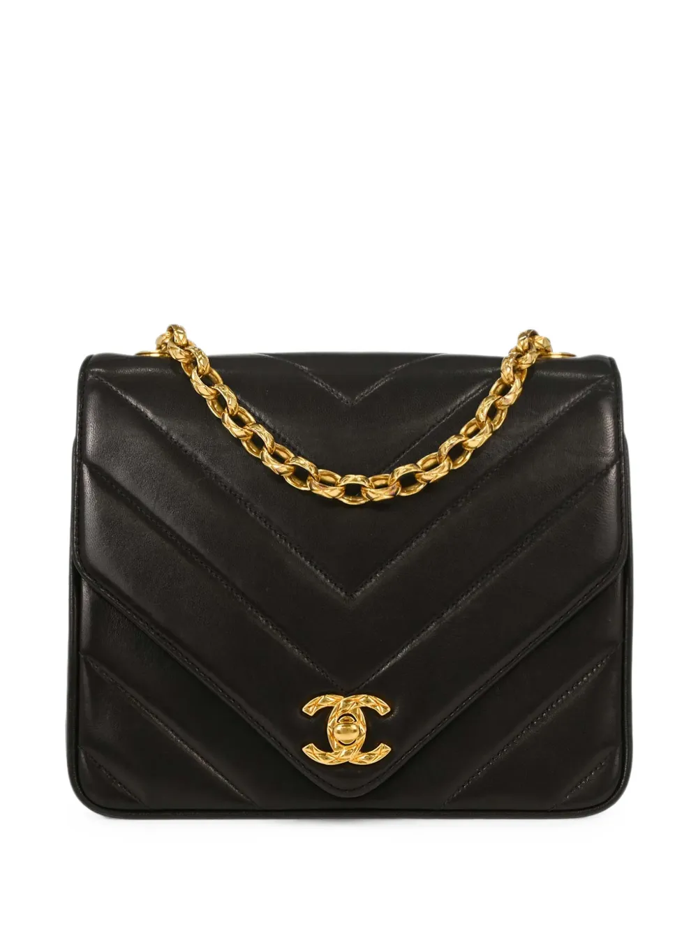 CHANEL Pre-Owned 1991-1994 Chevron CC turn-lock shoulder bag - Nero