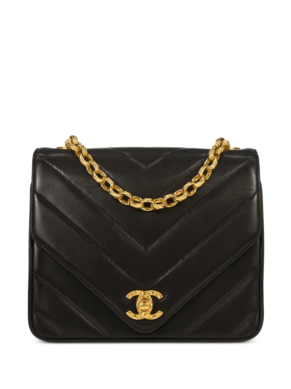 CHANEL Pre-Owned 1991-1994 Chevron CC turn-lock shoulder bag - Black