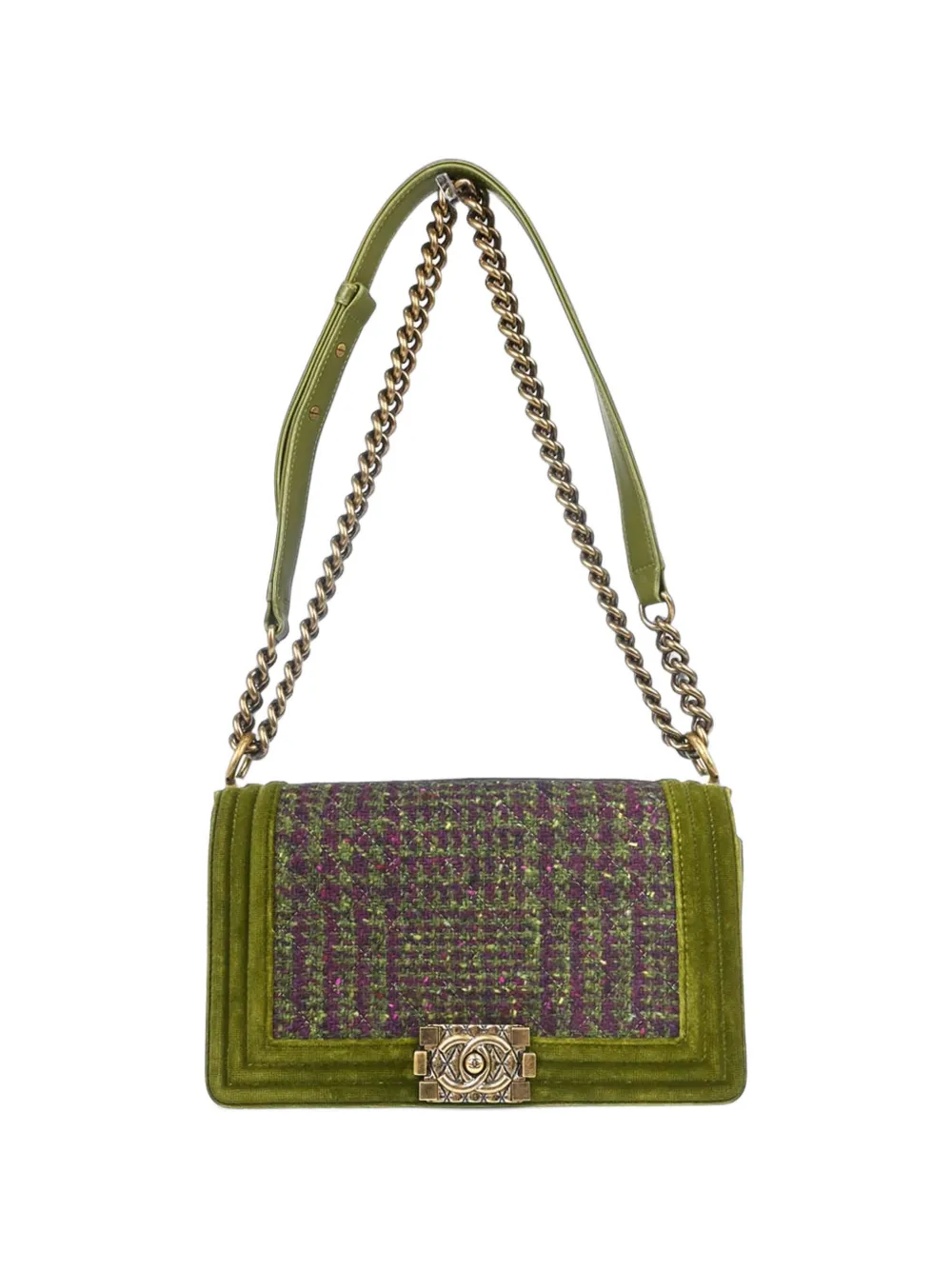CHANEL Pre-Owned 2013-2014 Boy Chanel tweed shoulder bag - Verde