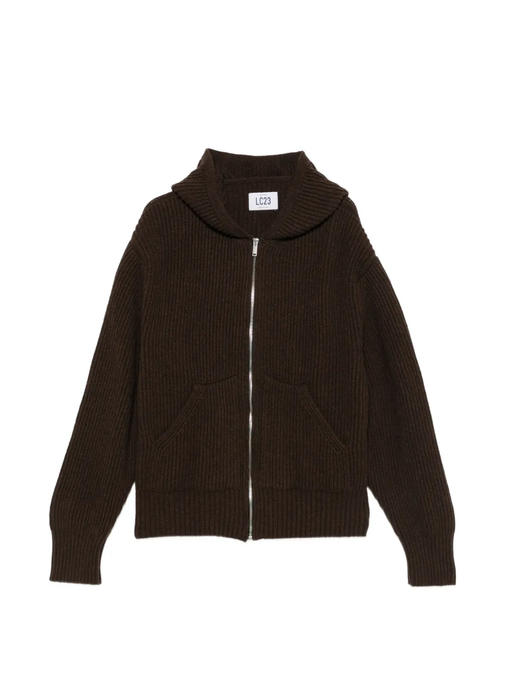 LC23 ribbed-knit zip-up hoodie sweater - Marron LC23 ribbed-knit zip-up hoodie sweater - Marron